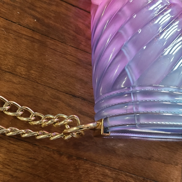 Jelly Purse Gradient‎ Pink and Blue Women's Bag Gold Chain Colorful Crossbody - Picture 5 of 16
